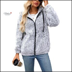 Women's Full Zip Fleece Sherpa Hooded Jacket S-5XL Warm Winter Coat